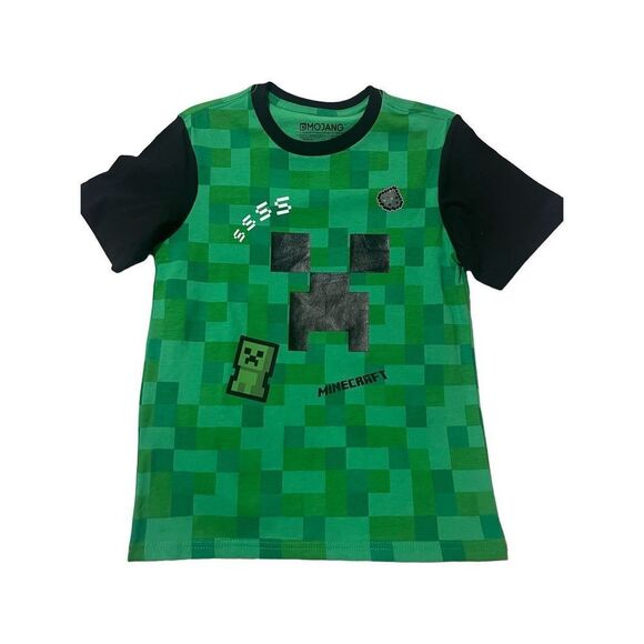 Minecraft Other - NWT Minecraft Boys' Creeper Pixel Squares Face Graphic Ringer T-Shirt,